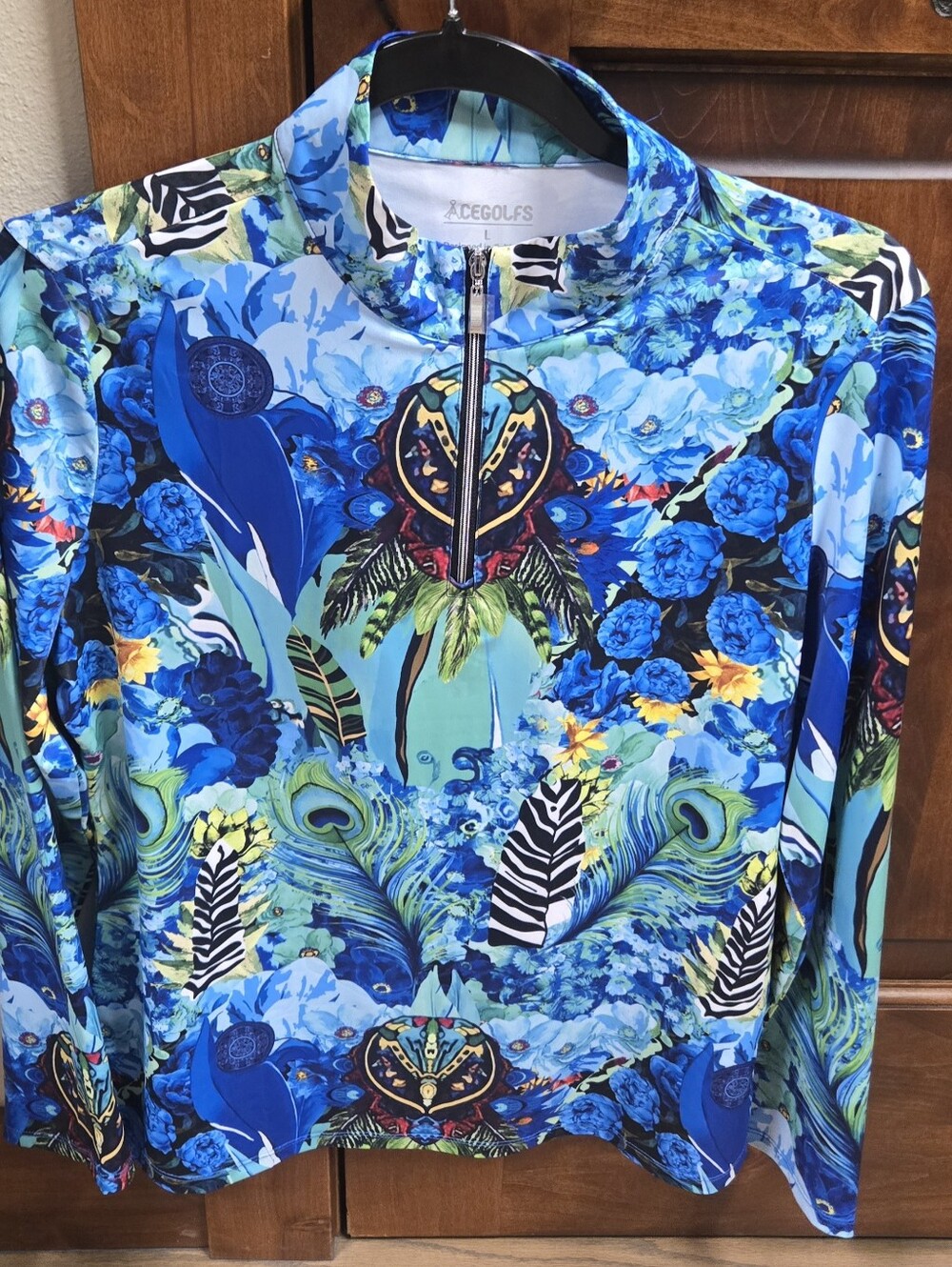 AceGolfs long sleeve top. Colorful nautical / reef theme. Size LARGE. Like New